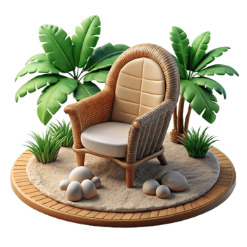 vibrant classic Wicker Chair on Tropical Beach Cutout high resolution png