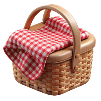 serene rustic Wicker Picnic Basket with Gingham Blanket Cutout exclusive png