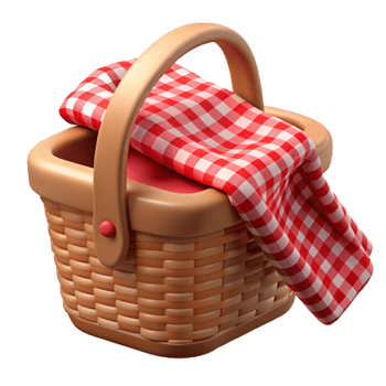 vibrant creative Wicker Picnic Basket with Gingham Blanket Cutout original png