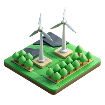 beautiful contemporary Wind Farm Aerial View Green Fields Transparent Background png