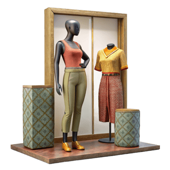 elegant rustic Window Display Mannequin Fashion Clothing Isolated detailed png