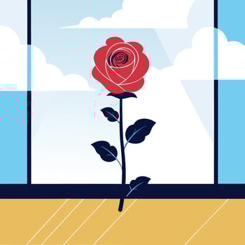 a red rose is standing in front of a window vector