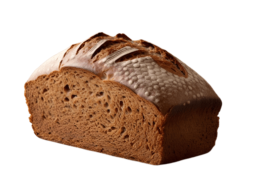 Rustic whole grain bread with hearty crust, dense texture, and artisanal quality. png