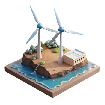 serene classic Wind Turbine Farm Coastal Location Transparent Background professional png