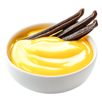 Creamy Yellow Dessert in Bowl with Vanilla Pods on png
