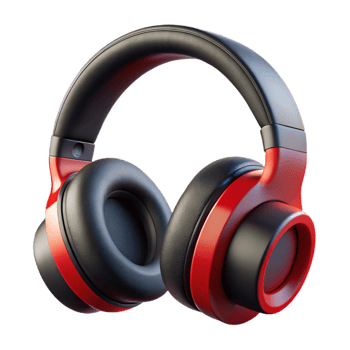 stunning minimalist Wireless Headphones Over Ear Black and Red Transparent Background authentic png