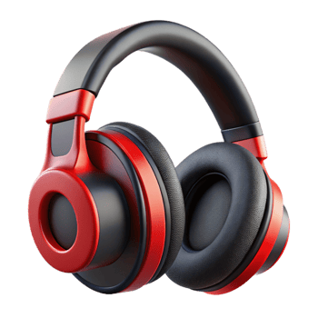 wonderful minimalist Wireless Headphones Over Ear Black and Red Transparent Background png