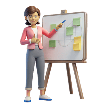 dramatic contemporary Woman Brainstorming at Whiteboard Transparent Background authentic png