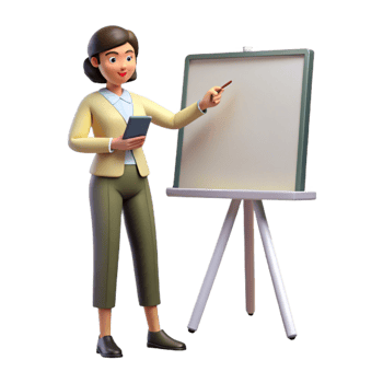 impressive vintage Woman Giving Online Presentation with Whiteboard Isolated png