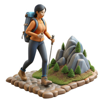 wonderful vintage Woman Hiking Mountain Trail Side View Isolated genuine png