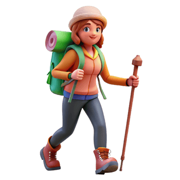wonderful contemporary Woman Hiking with Backpack and Walking Stick Cutout premium png