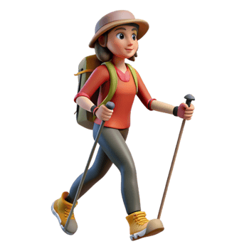 dramatic rustic Woman Hiking with Trekking Poles Cutout exclusive png