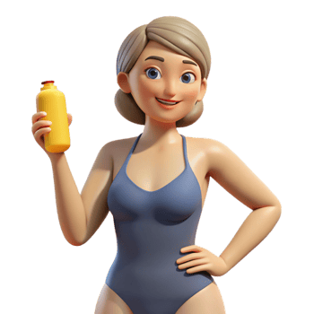 impressive contemporary Woman in Swimsuit Holding Sunscreen Bottle Isolated detailed png