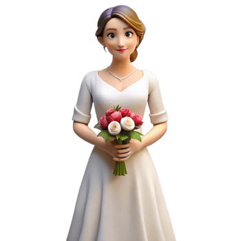 magnificent abstract Woman in White Dress Holding Bouquet Isolated professional png