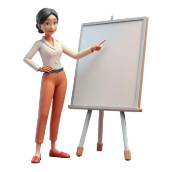 impressive contemporary Woman Presenting on Whiteboard Side View Transparent Background png