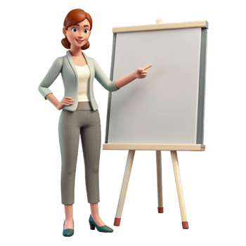 wonderful classic Woman Presenting on Whiteboard Side View Transparent Background detailed png