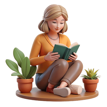 beautiful rustic Woman Reading Book Relaxation Concept Isolated detailed png