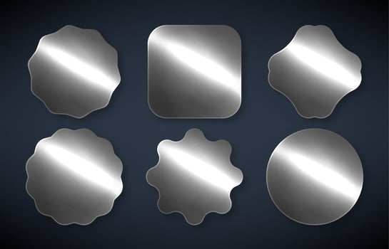Series of silver stickers on a dark background. Silver metal Labels and Badges vector