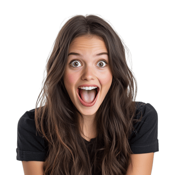 a woman with her mouth open and a surprised expression png