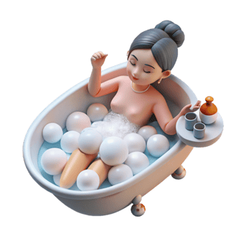 vibrant vintage Woman Taking Bath with Bubbles Top View Cutout png