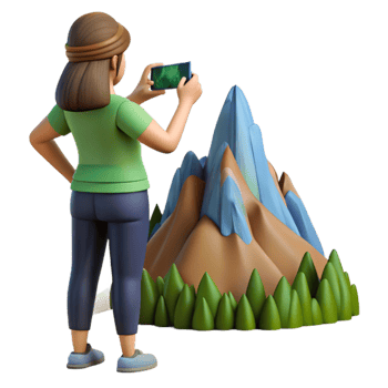 stunning classic Woman Taking Photo of Mountain View Transparent Background detailed png