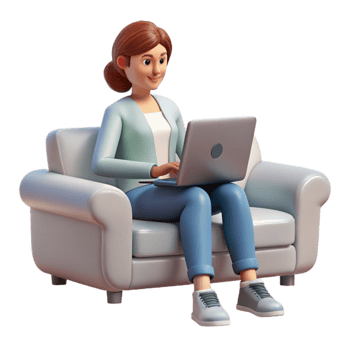 vibrant abstract Woman Using Laptop on Sofa Transparent Cutout genuine png