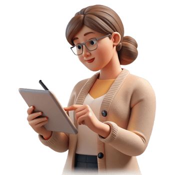 wonderful artistic Woman Using Tablet with Stylus Side View Transparent Background premium png