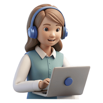 elegant modern Woman with Headphones at Computer Cutout genuine png