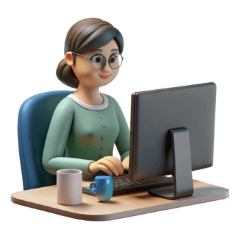 dramatic modern Woman Working on Desktop Computer Close Up Cutout png