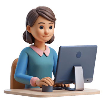 beautiful artistic Woman Working on Desktop Computer Close Up Cutout exclusive png