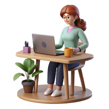 wonderful vintage Woman Working on Laptop at Home Office Transparent detailed png