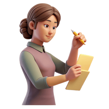 vibrant rustic Woman Writing on Sticky Note Side Angle Transparent Background detailed png