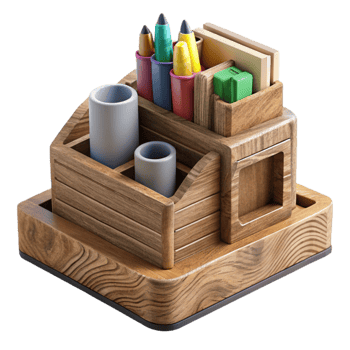vibrant abstract Wooden Desk Organizer Top View Cutout original png