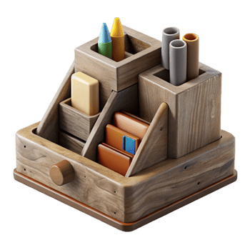 extraordinary vintage Wooden Desk Organizer with Supplies Cutout premium png