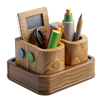 dramatic artistic Wooden Desk Organizer with Supplies Cutout genuine png