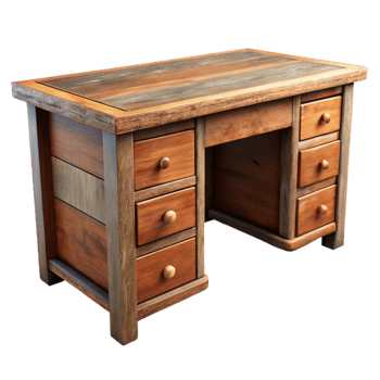 serene vintage Wooden Desk Cutout with Drawers Transparent Background premium png
