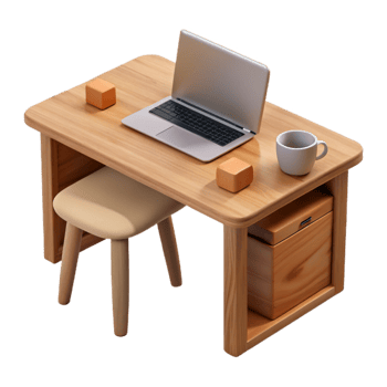 stunning abstract Wooden Desk with Laptop and Coffee Mug Top View Transparent Background detailed png
