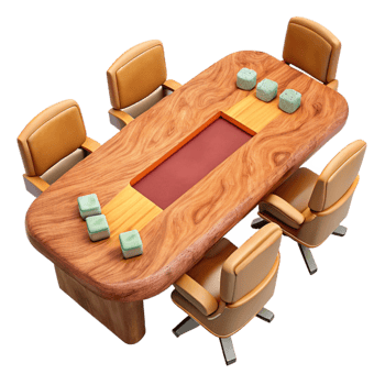elegant rustic Wooden Meeting Table with Chairs Top View Cutout high resolution png
