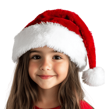 a little girl wearing a santa hat on a transparent background png