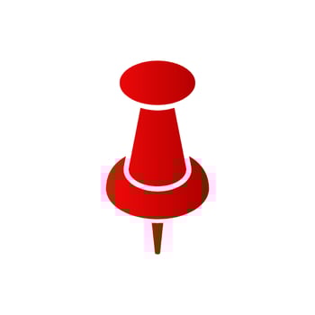 Bright red pushpin with metallic point focused on center of composition vector