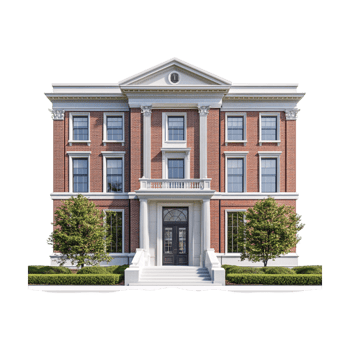 a large brick house with a front porch and a front door png