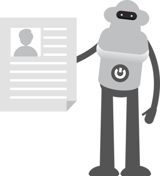 White Robot Character Holding Job Application Document png