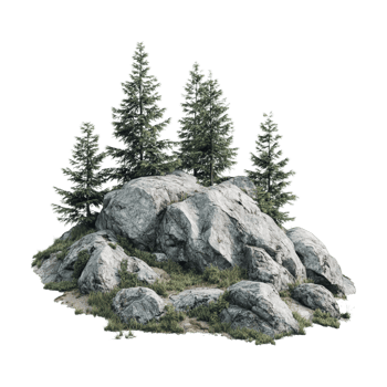 3d rock with pine trees on it png