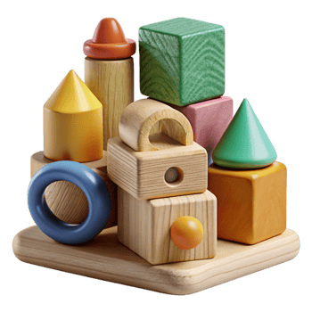serene minimalist Wooden Toys Building Blocks Assorted Shapes Isolated genuine png