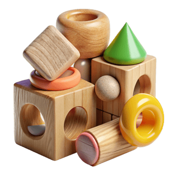 elegant minimalist Wooden Toys Building Blocks Assorted Shapes Isolated png