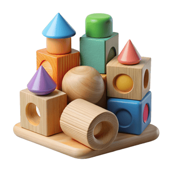 impressive abstract Wooden Toys Building Blocks Assorted Shapes Isolated detailed png