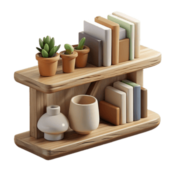 serene contemporary Wooden Wall Shelf with Books and Decor Transparent Background professional png