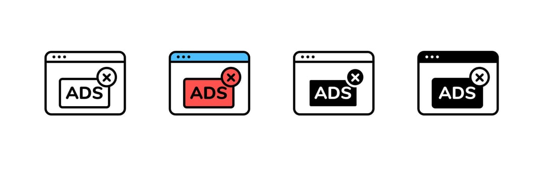 Various browser windows with close buttons on advertisements displays vector