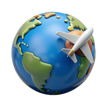 vibrant contemporary World Globe with Airplane Travel Concept Isolated exclusive png