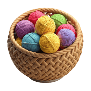 stunning contemporary Woven Basket with Colorful Yarn Balls Isolated detailed png